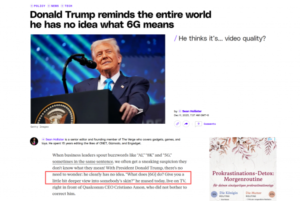 打趣还是见笑？特朗普提问6G能看清别东谈主皮肤吗？